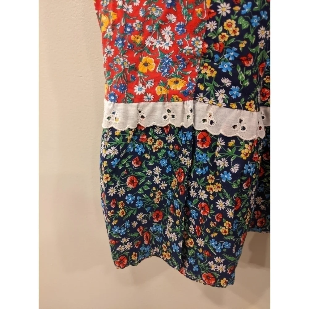 Vintage Union Tag 70's Prairie Patchwork Floral Tie Back Dress Size 6